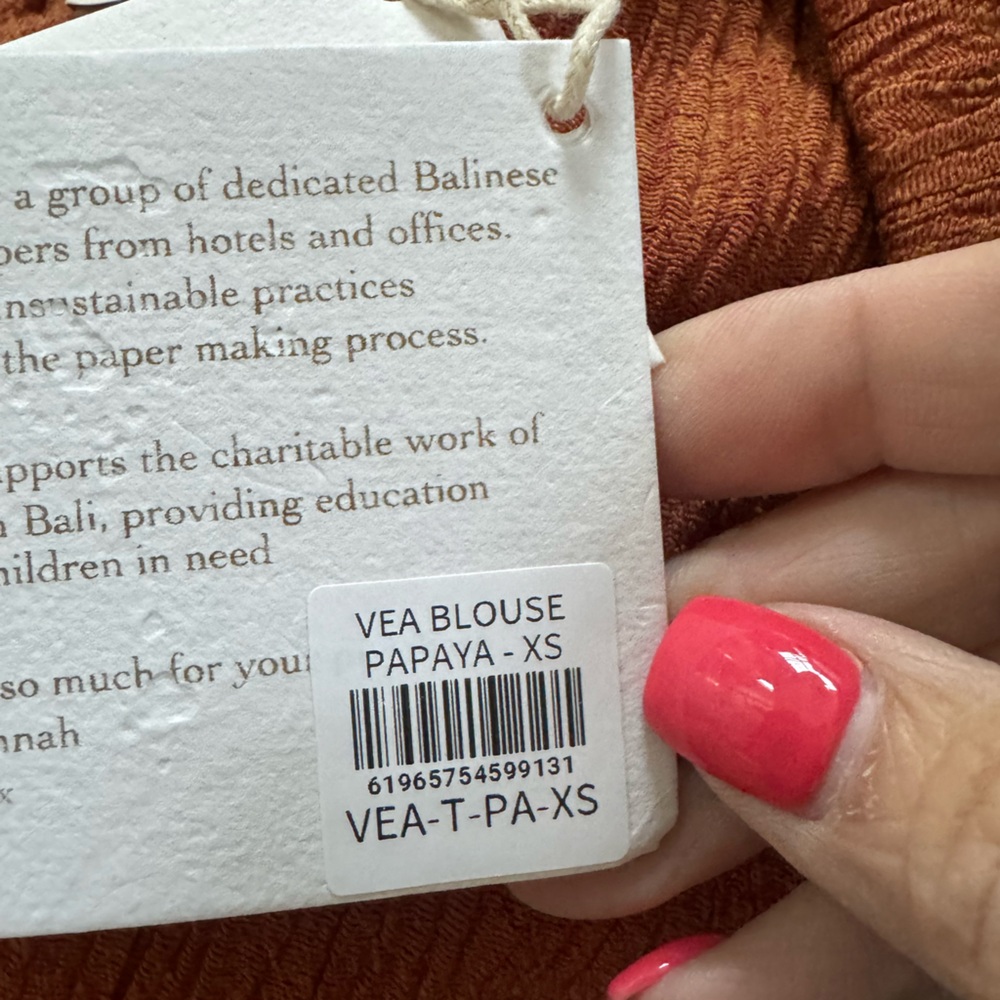 New! Savannah Morrow Vea Blouse Papaya Signature Handloom Fabric - Picture 7 of 8